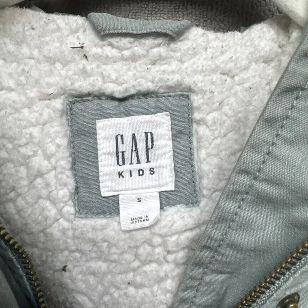 Gap Kids Sherpa-Lined Utility Parka Small‎ Sage Faux Fur Jacket Hooded Insulated